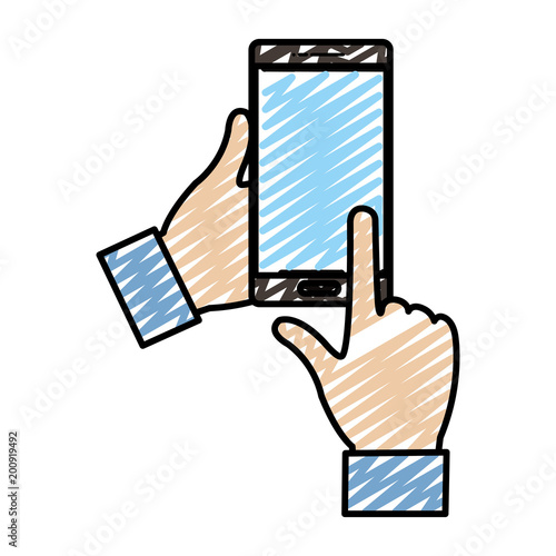 doodle person hands with internet smarphone technology