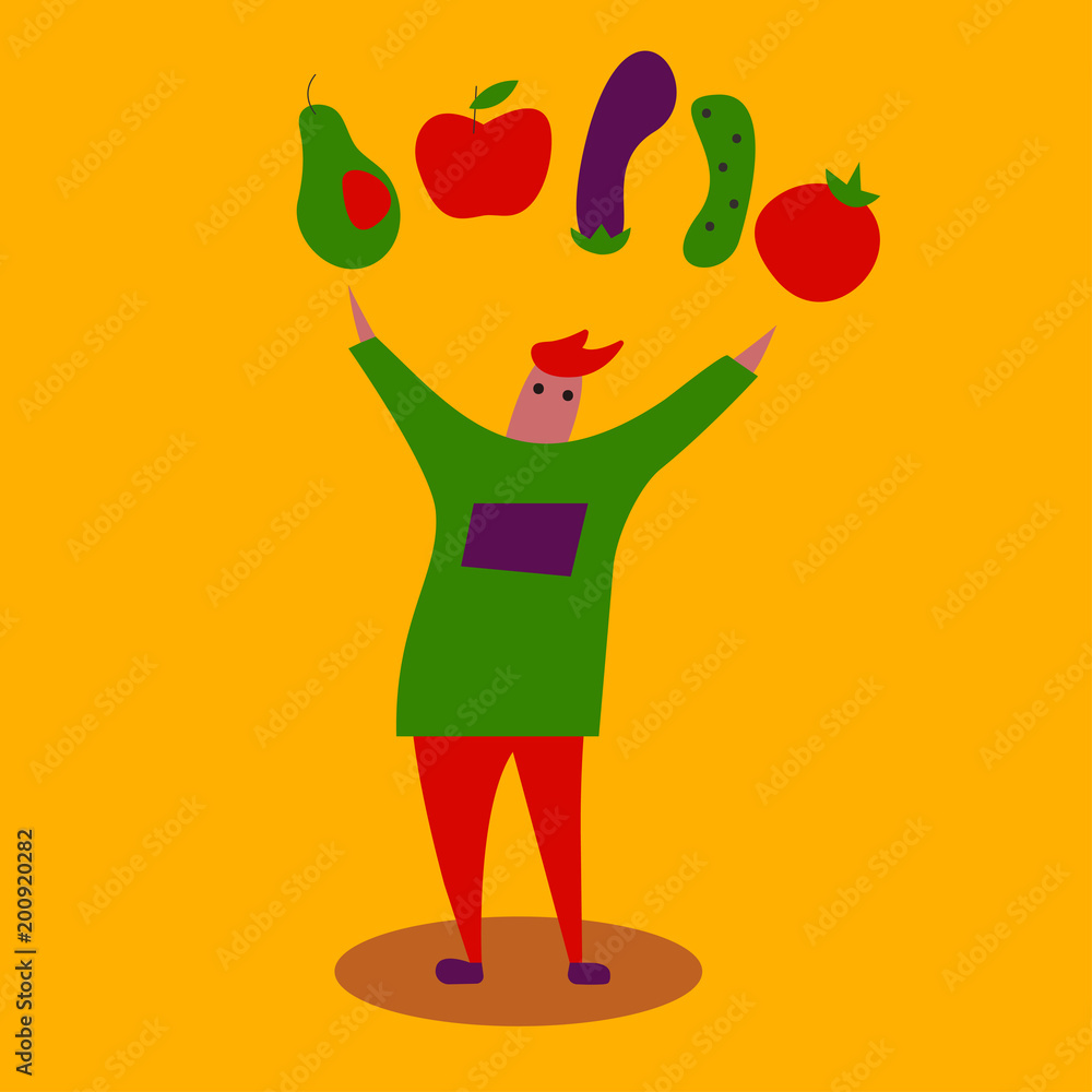 Fotografie Character with fruits and vegetables