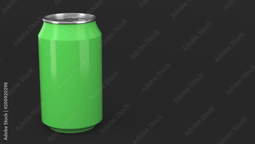 Blank small green aluminium soda can mockup on black background Blank small green aluminium soda can mockup on black background