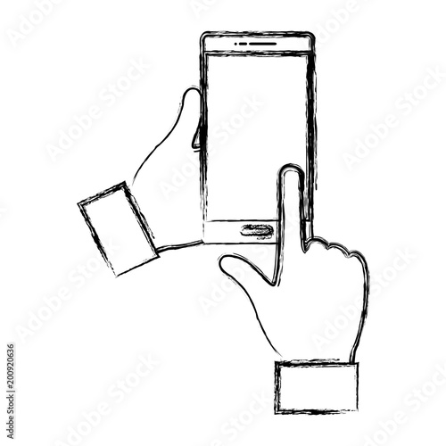 grunge person hands with internet smarphone technology