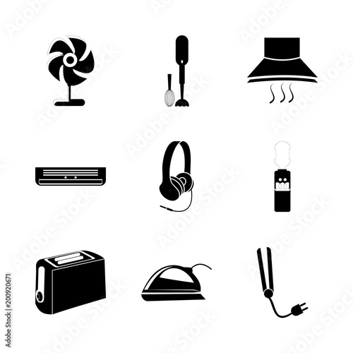 icon Electronic with iron, ventilator, air, music and fashion