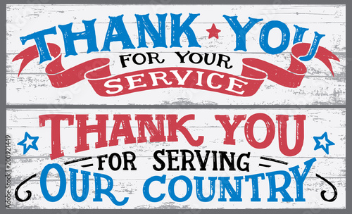 Thank you for your service. Thank you for serving our country. Veterans day hand lettering wood signs. National holiday vintage hand drawn typography design