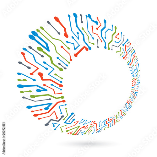 Vector circuit board with electronic components of technology device. Computer motherboard cybernetic abstraction with empty copy-space. Electronic microprocessor .