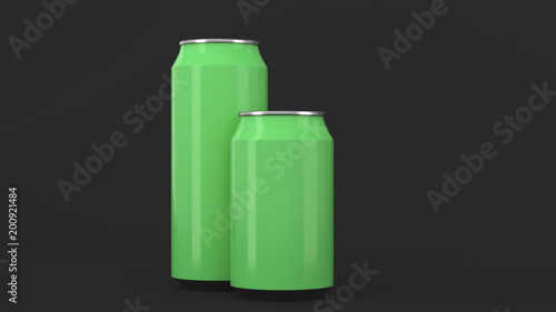Big and small green soda cans mockup