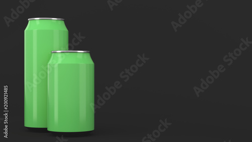 Big and small green soda cans mockup