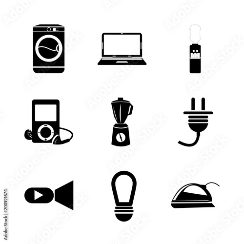 icon Electronic with dispencer, digital, camera, video camera and clean