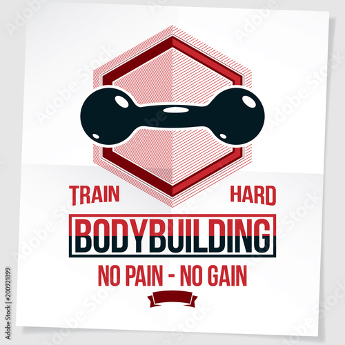 Cross fit motivation poster created with dumbbell vector element. No pain no gain writing.