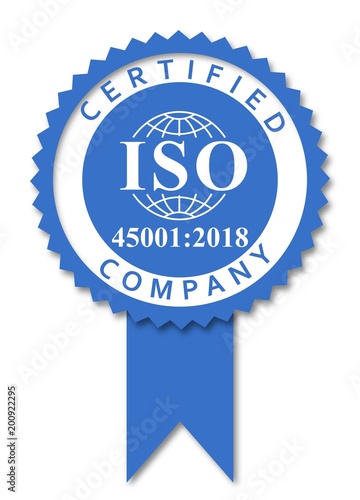ISO 45001 norm Occupational health and safety blue icon medal