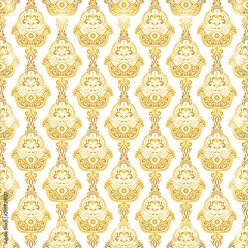 vintage ethnic pattern with hamsa, hand drawn vector illustration