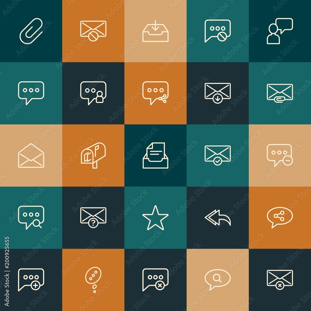 Modern Simple Set of chat and messenger, email Vector outline Icons. ..Contains such Icons as sign, mailbox, bubble, outline and more on vintage colors background. Fully Editable. Pixel Perfect. Modern Simple Set of chat and messenger, email Vector outline Icons. ..Contains such Icons as sign, mailbox, bubble, outline and more on vintage colors background. Fully Editable. Pixel Perfect.