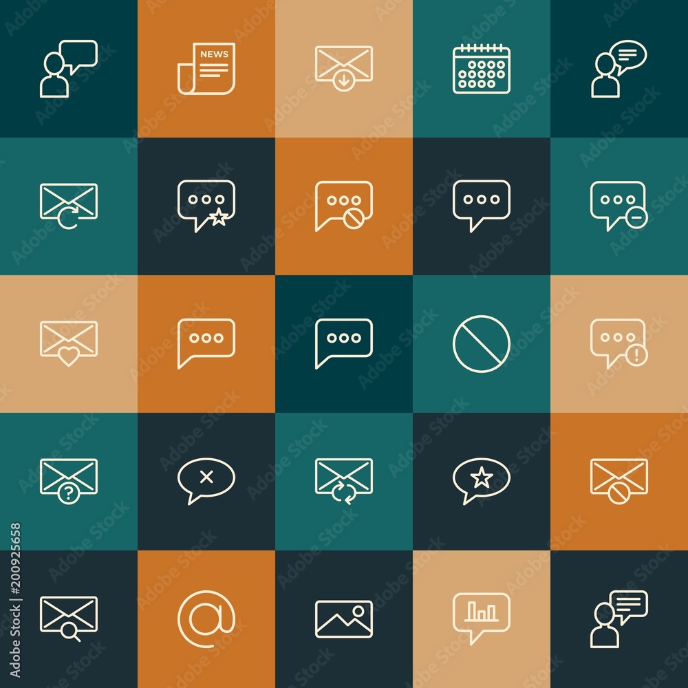 Modern Simple Set of chat and messenger, email Vector outline Icons. ..Contains such Icons as outline, sms, send, note, delete and more on vintage colors background. Fully Editable. Pixel Perfect. Modern Simple Set of chat and messenger, email Vector outline Icons. ..Contains such Icons as outline, sms, send, note, delete and more on vintage colors background. Fully Editable. Pixel Perfect.