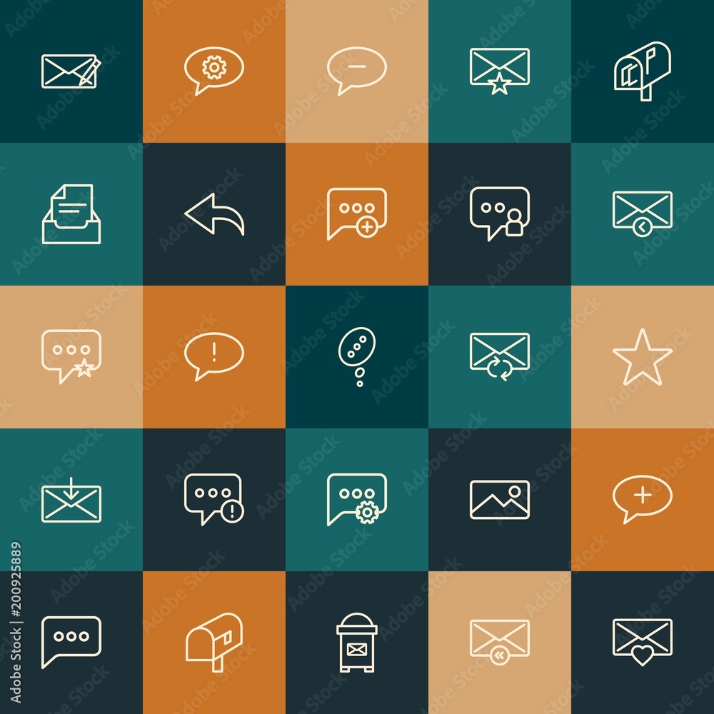 Modern Simple Set of chat and messenger, email Vector outline Icons. ..Contains such Icons as delete, phone, mailbox, icon, sms and more on vintage colors background. Fully Editable. Pixel Perfect. Modern Simple Set of chat and messenger, email Vector outline Icons. ..Contains such Icons as delete, phone, mailbox, icon, sms and more on vintage colors background. Fully Editable. Pixel Perfect.