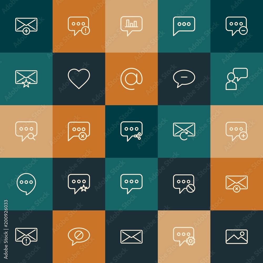 Modern Simple Set of chat and messenger, email Vector outline Icons. ..Contains such Icons as add, statistics, smartphone, mail and more on vintage colors background. Fully Editable. Pixel Perfect. Modern Simple Set of chat and messenger, email Vector outline Icons. ..Contains such Icons as add, statistics, smartphone, mail and more on vintage colors background. Fully Editable. Pixel Perfect.