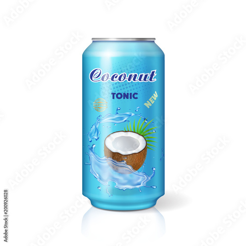Packaging can with coconut water drink 3d vector