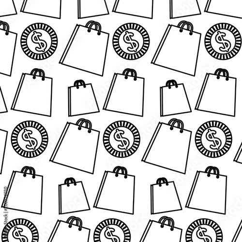 line shoppig bags and coin currency background