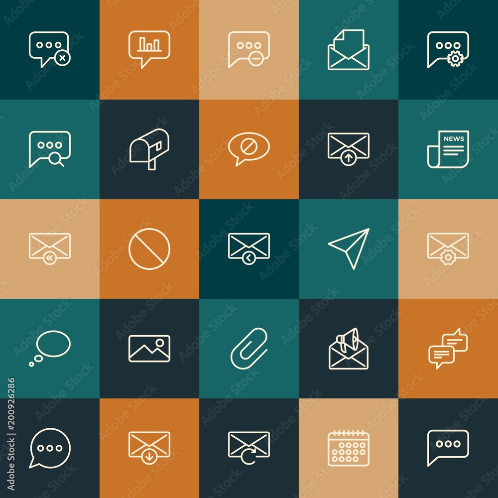 Modern Simple Set of chat and messenger, email Vector outline Icons. ..Contains such Icons as messaging, cellphone, outdoors and more on vintage colors background. Fully Editable. Pixel Perfect. Modern Simple Set of chat and messenger, email Vector outline Icons. ..Contains such Icons as messaging, cellphone, outdoors and more on vintage colors background. Fully Editable. Pixel Perfect.
