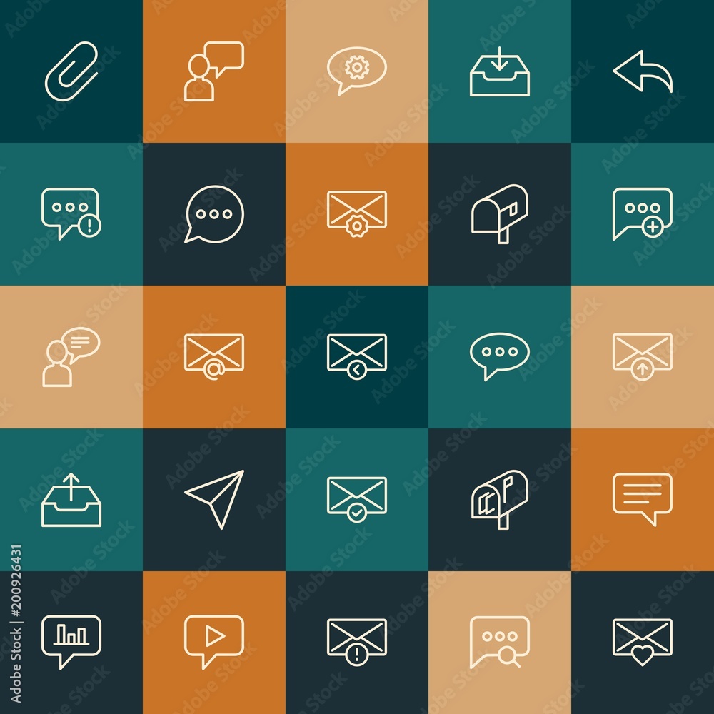 Modern Simple Set of chat and messenger, email Vector outline Icons. ..Contains such Icons as options,  video,  forward, mail and more on vintage colors background. Fully Editable. Pixel Perfect.