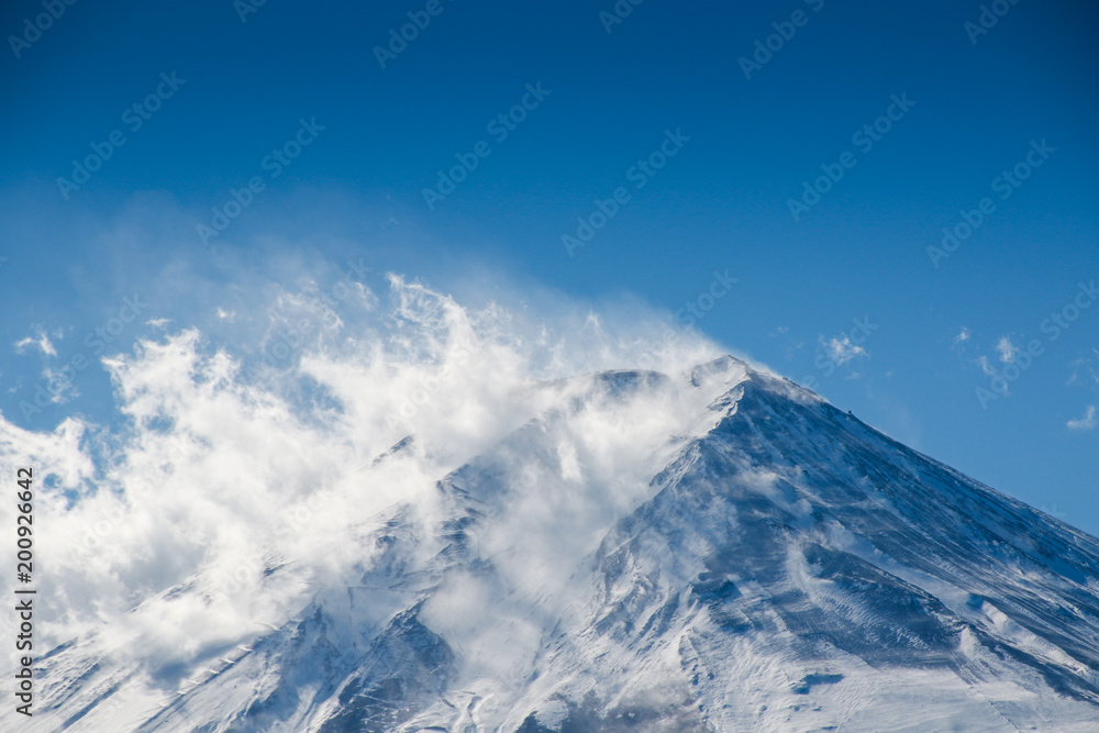 Mt. Fuji Mountain in Japanese.On the day the sky was clear and clouded.