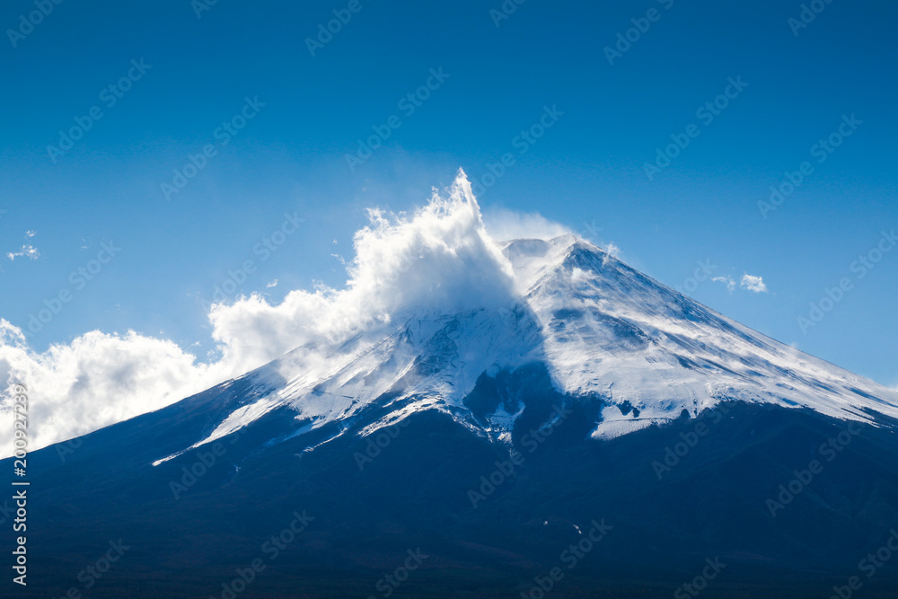 Mt. Fuji Mountain in Japanese.On the day the sky was clear and clouded