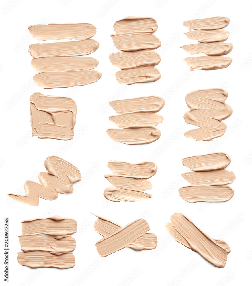Set of liquid foundation smudges isolated on white background Set of liquid foundation smudges isolated on white background