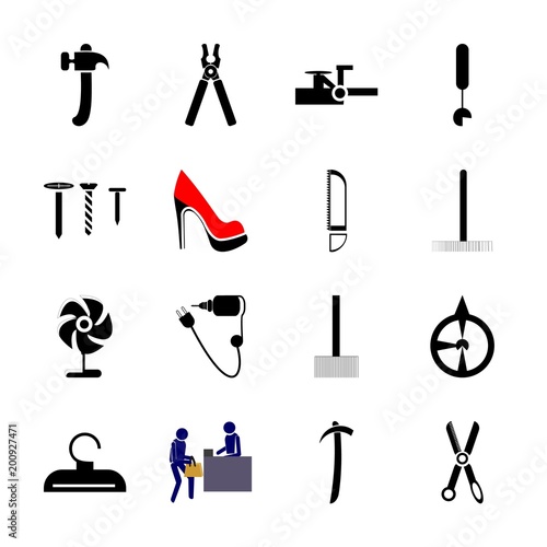 icon Instruments And Tools with tools, clip, cold, white and grunge