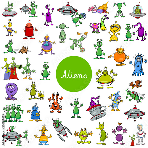 cartoon alien fantasy characters large set
