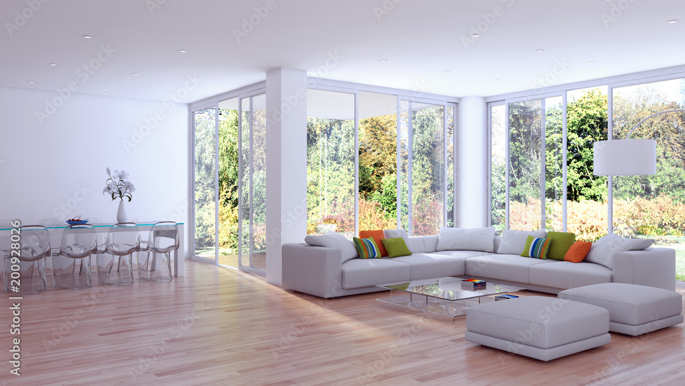 Fototapeta premium Modern bright interiors apartment 3D rendering illustration