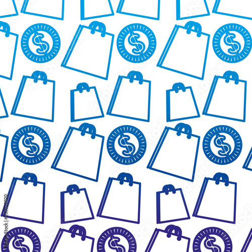 degraded line shoppig bags and coin currency background