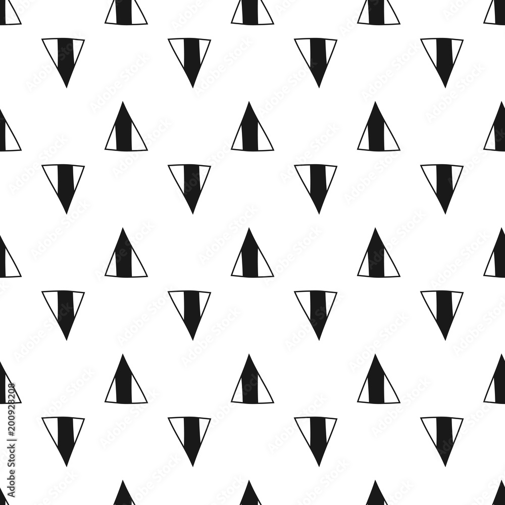 Triangles. Black and white seamless pattern. Geometric, abstract background for covers, textile. Doodle shapes. Triangles. Black and white seamless pattern. Geometric, abstract background for covers, textile. Doodle shapes.
