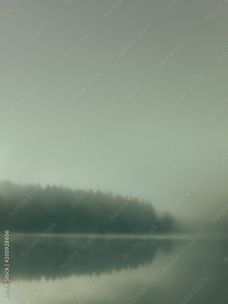 Misty lake with vintage effect and muted colors