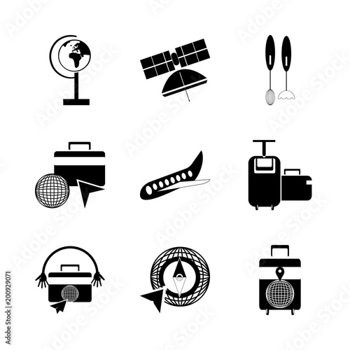 icon Travel with symbol, satellite, connection, isolated and equipment