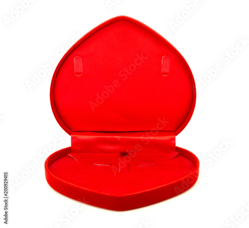 heart shape red velvet jewelry box isolated on white background