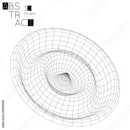 Abstract 3D wireframe geometric shape isolated on white background Circle wave on grid