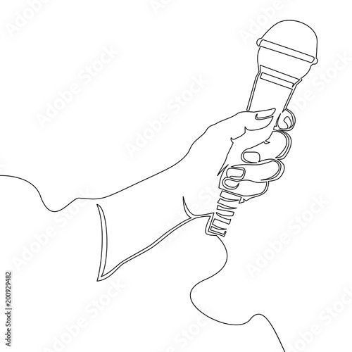 Hand with microphone Continuous line Vector