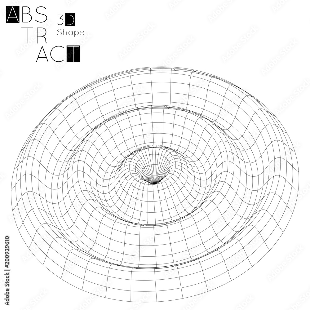 Abstract 3D wireframe geometric shape isolated on white background Circle wave on grid