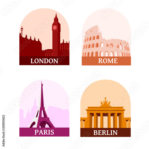 Travelling sights of the famous european cities: London, Paris, Berlin and Rome