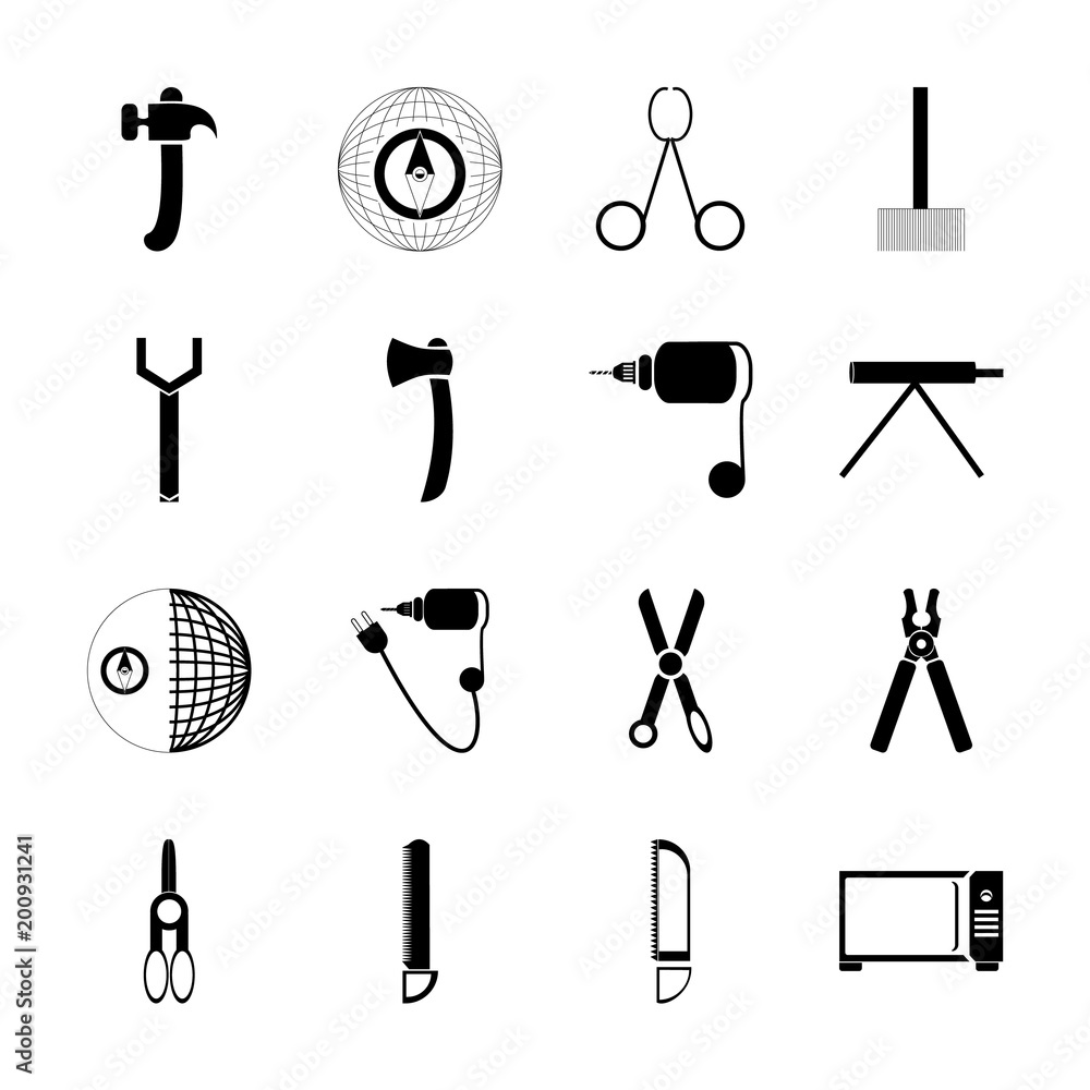 Fototapeta premium icon Instruments And Tools with clipart, cut, drill, hammer and dental