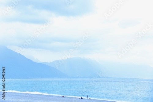 Beautiful Scenery of Mountains and the Pacific Ocean at Qixingtan Beach in Hualien County