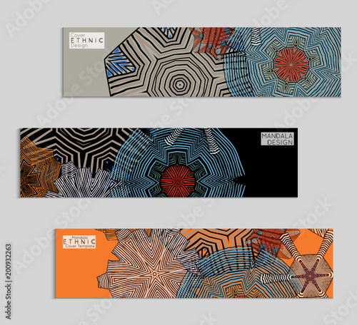 Ethnic banners template with floral Mandala ornament.