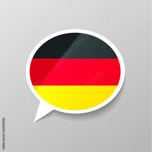 Bright glossy sticker in speech bubble shape with Germany flag  german language concept