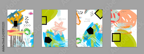 Abstract collage made with scribbles  markercanyon strokesblack geometric shapes