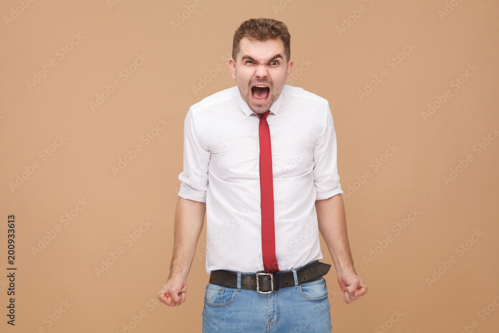 Rage feel. Businessman shout