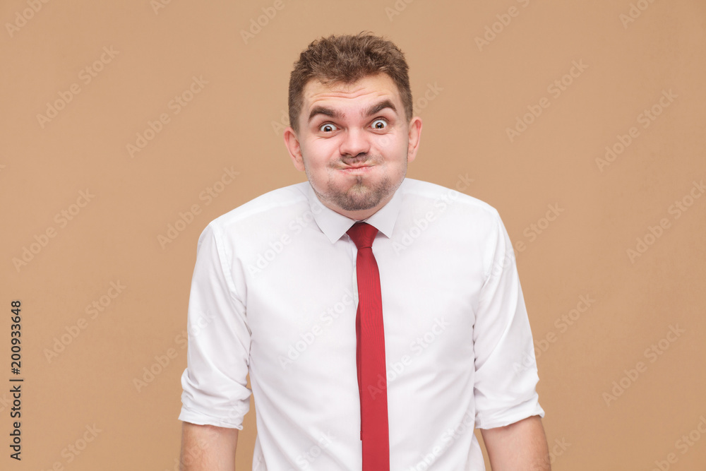What? Crazy funny man with big eye looking at camera What? Crazy funny man with big eye looking at camera