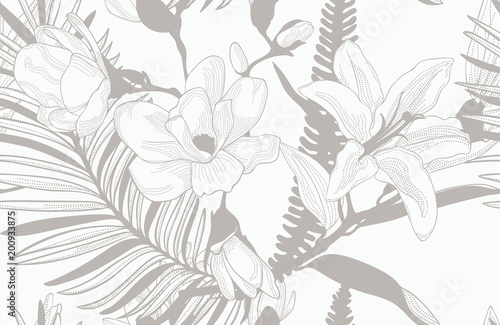Vector Colorful Seamless Pattern with Drawn Flowers