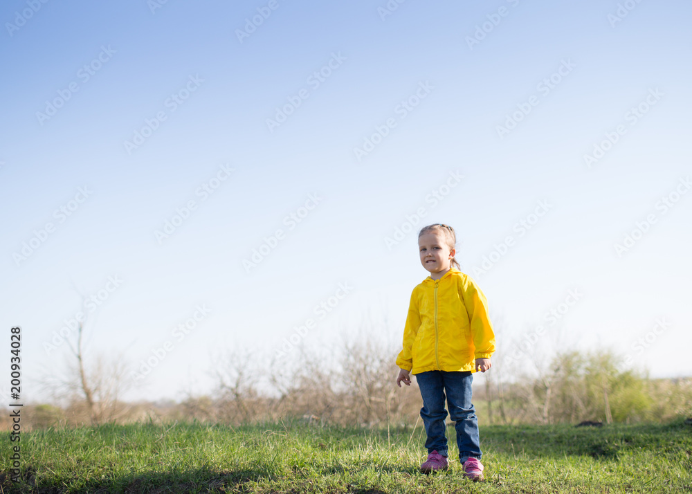 girl of three years on a walk