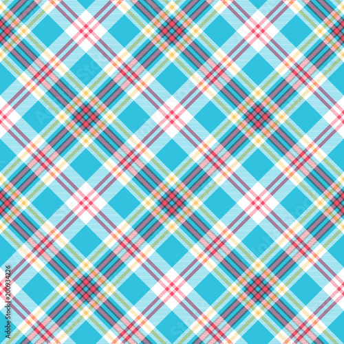Turquoise plaid check fabric seamless pattern