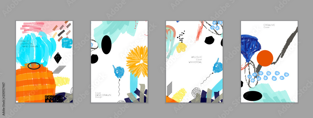 Fototapeta premium Abstract collage made with scribbles markercanyon strokesblack geometric shapes