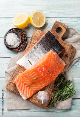 Raw salmon fish fillet