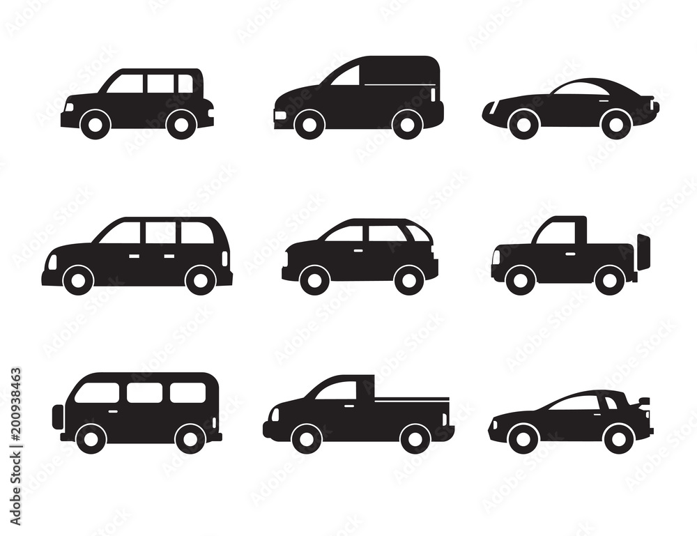 Set of black car icons - Illustration stock vector