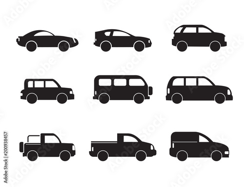 Set of black car icons - Illustration stock vector
